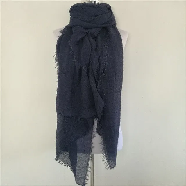 Solid Color Linen Cotton Winter/Autumn Scarves For Women - 20 colours