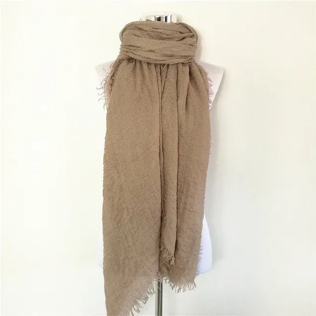 Solid Color Linen Cotton Winter/Autumn Scarves For Women - 20 colours