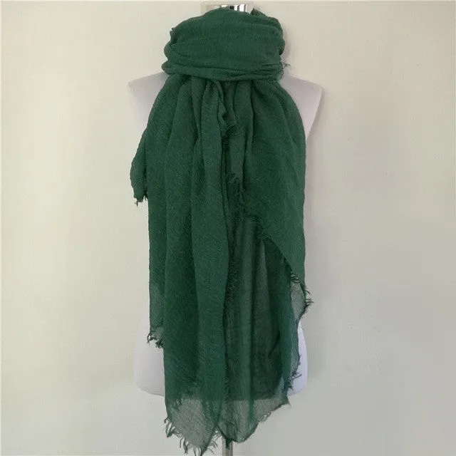 Solid Color Linen Cotton Winter/Autumn Scarves For Women - 20 colours
