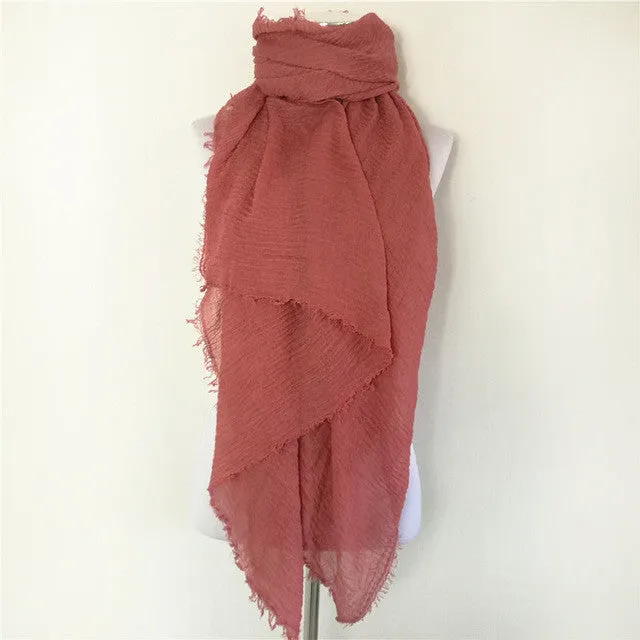 Solid Color Linen Cotton Winter/Autumn Scarves For Women - 20 colours