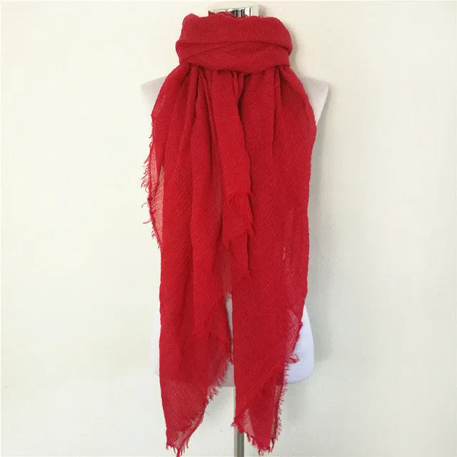 Solid Color Linen Cotton Winter/Autumn Scarves For Women - 20 colours