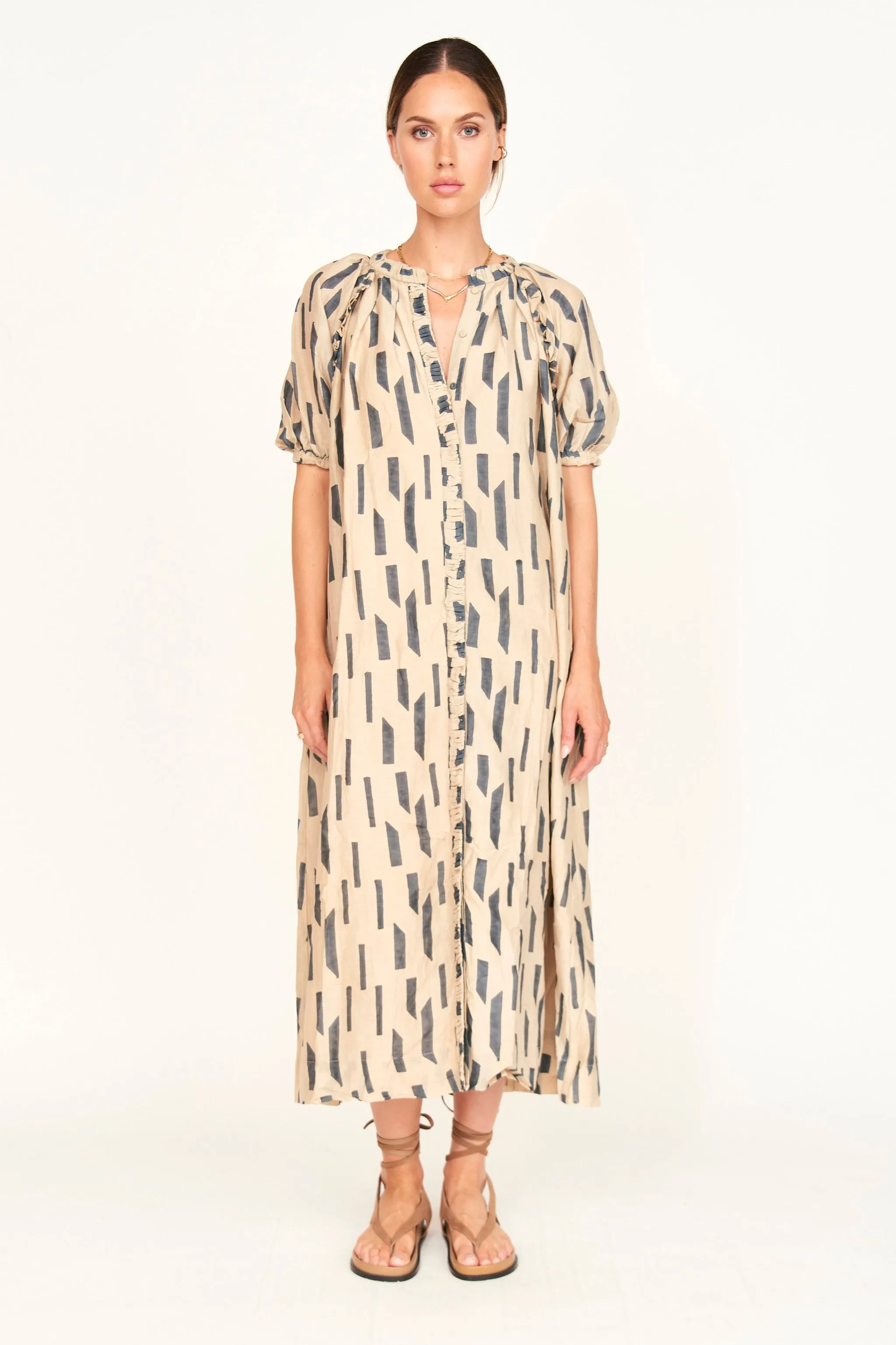 Somerset Dress in Parchment Rainfall