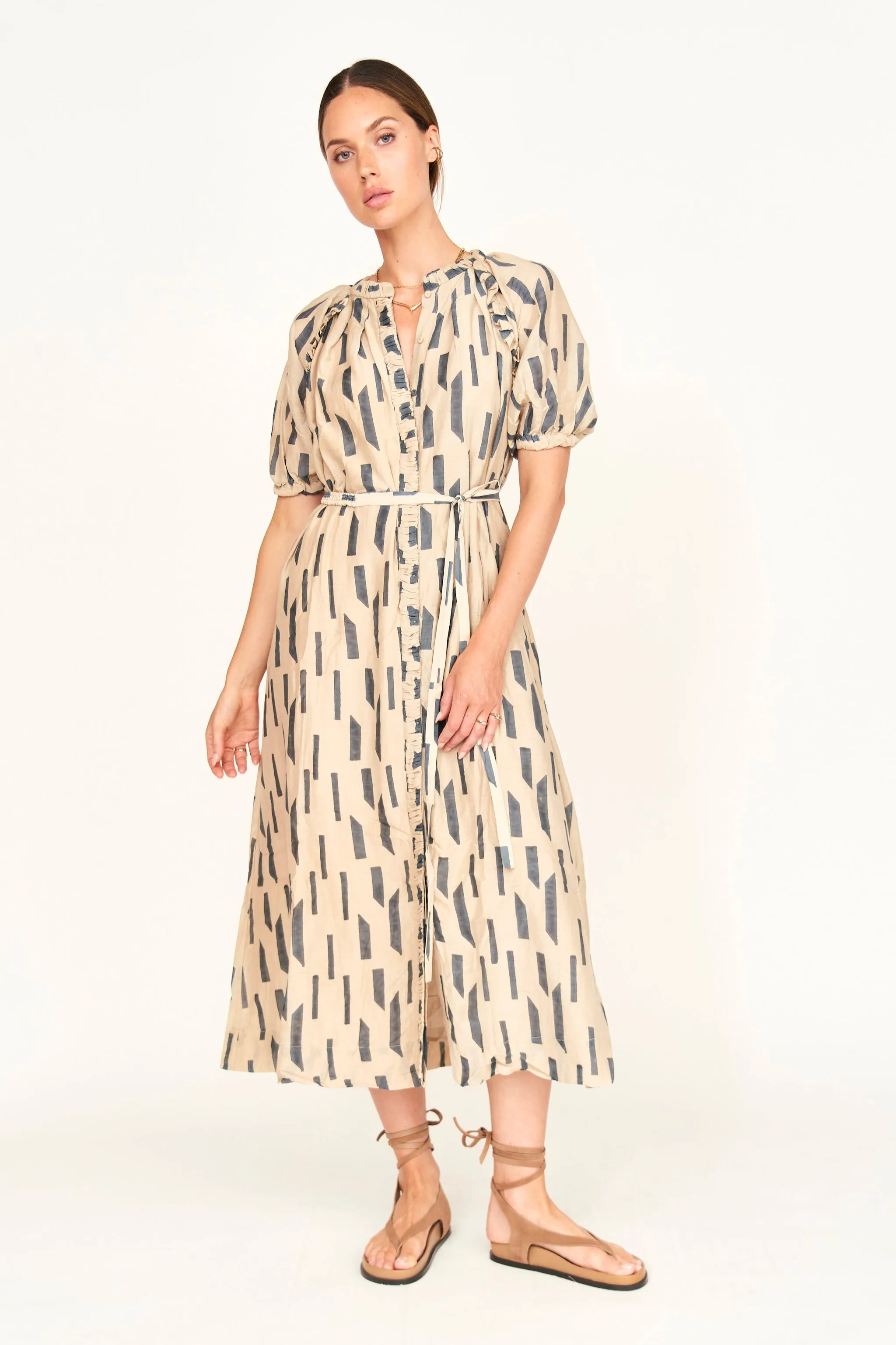 Somerset Dress in Parchment Rainfall