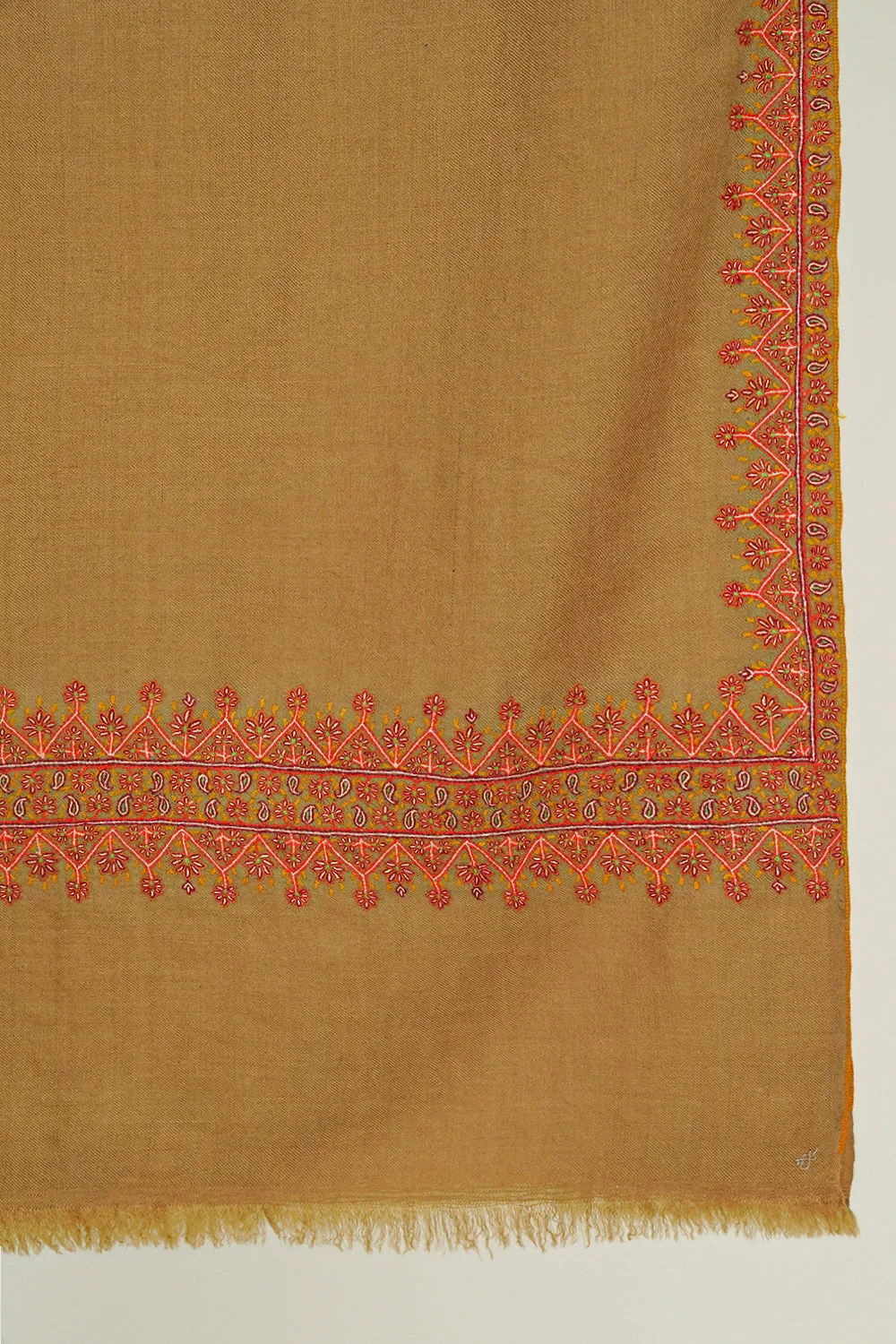 Sozni Arzu Hand Embroidered Pashmina Shawl Otter Orange
