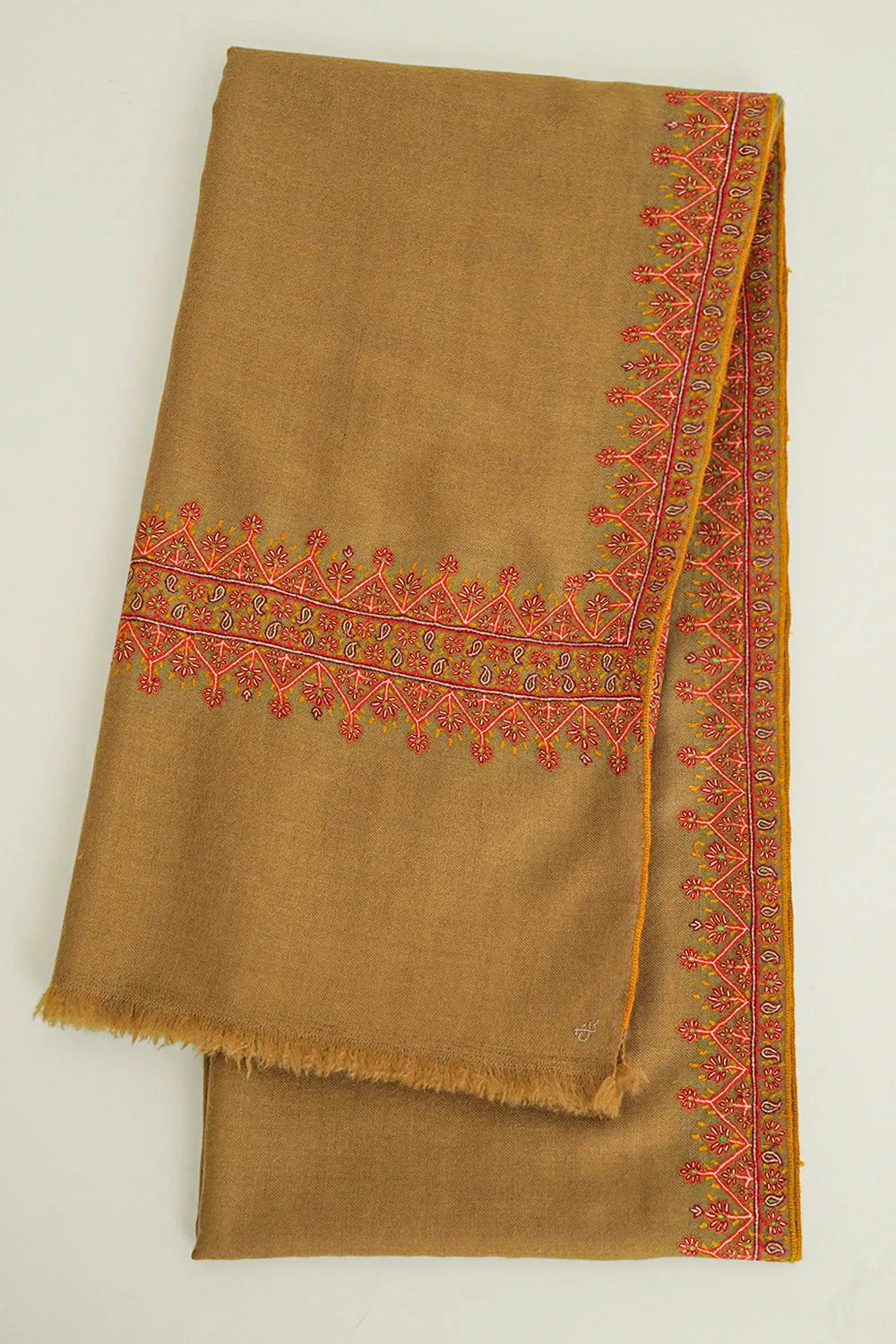 Sozni Arzu Hand Embroidered Pashmina Shawl Otter Orange