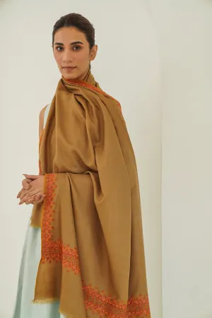 Sozni Arzu Hand Embroidered Pashmina Shawl Otter Orange