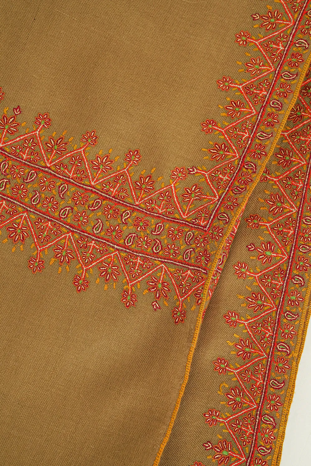 Sozni Arzu Hand Embroidered Pashmina Shawl Otter Orange
