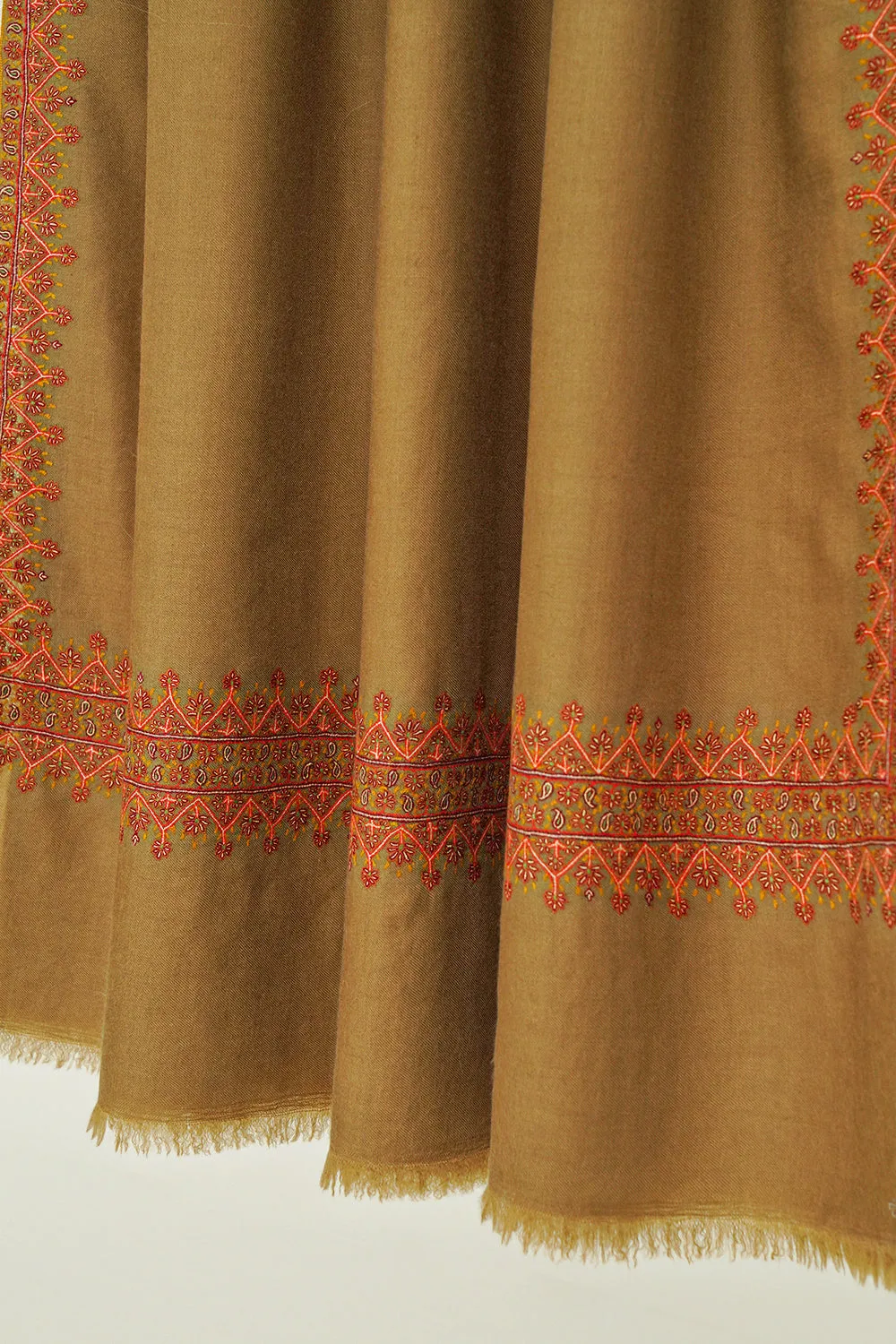Sozni Arzu Hand Embroidered Pashmina Shawl Otter Orange