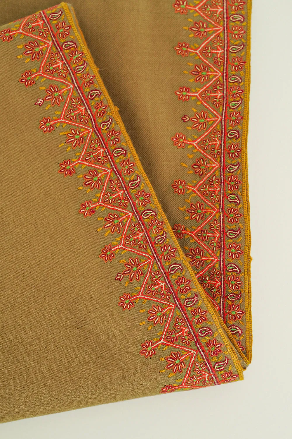Sozni Arzu Hand Embroidered Pashmina Shawl Otter Orange
