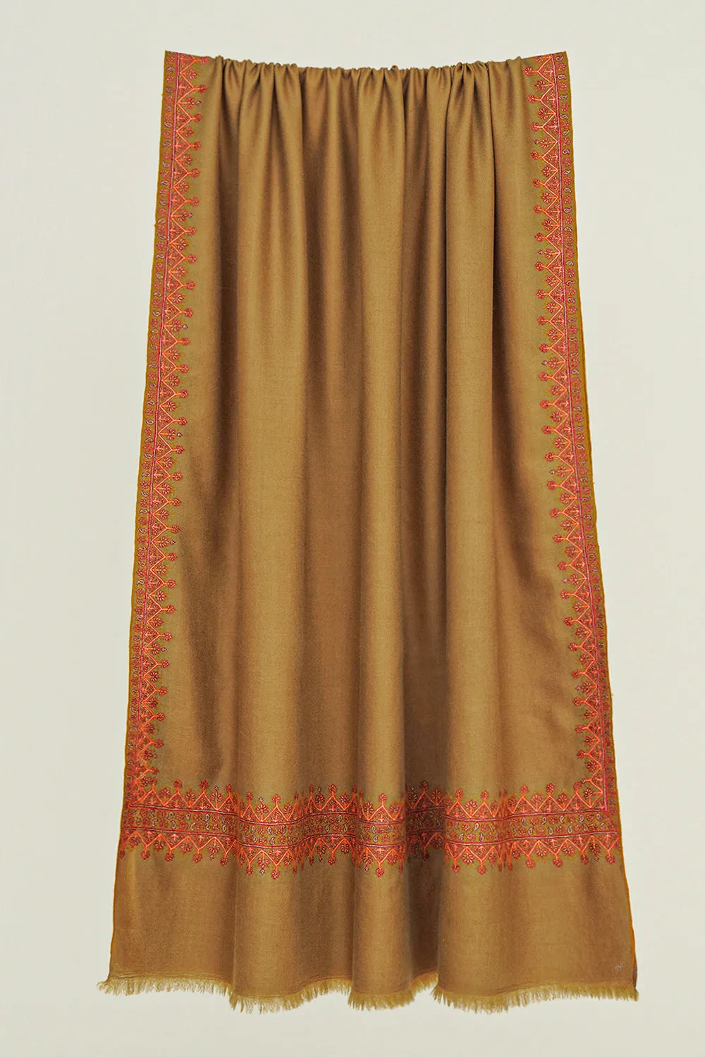 Sozni Arzu Hand Embroidered Pashmina Shawl Otter Orange