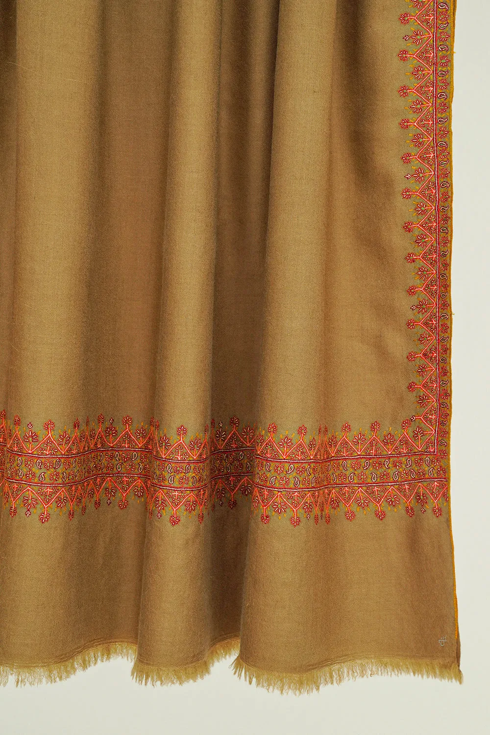 Sozni Arzu Hand Embroidered Pashmina Shawl Otter Orange