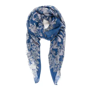 Spanish Design Printed Viscose Scarf (Blue Paisley)