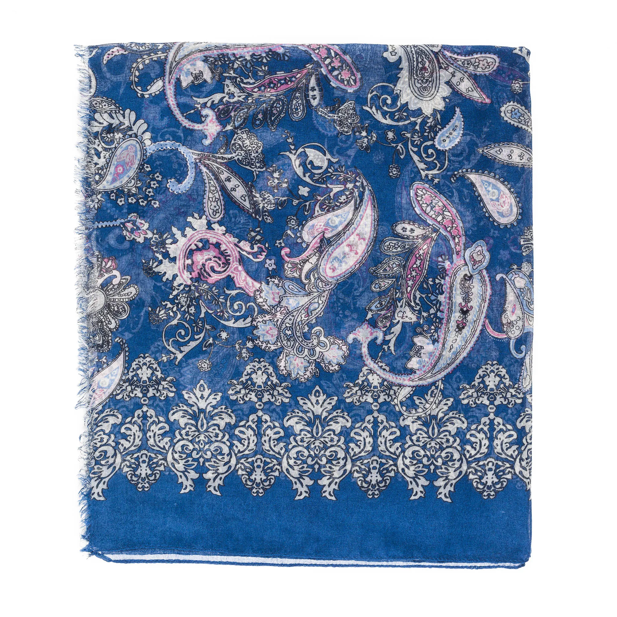 Spanish Design Printed Viscose Scarf (Blue Paisley)