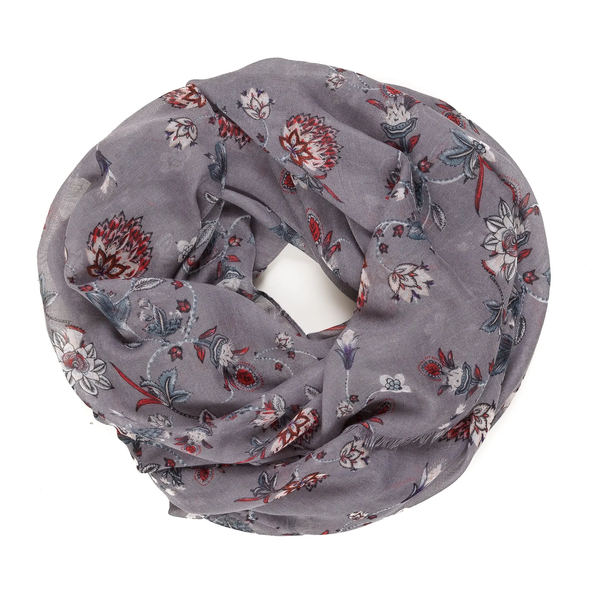 Spanish Design Printed Viscose Scarf (Gray Flower)