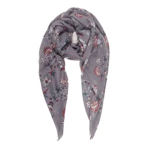 Spanish Design Printed Viscose Scarf (Gray Flower)
