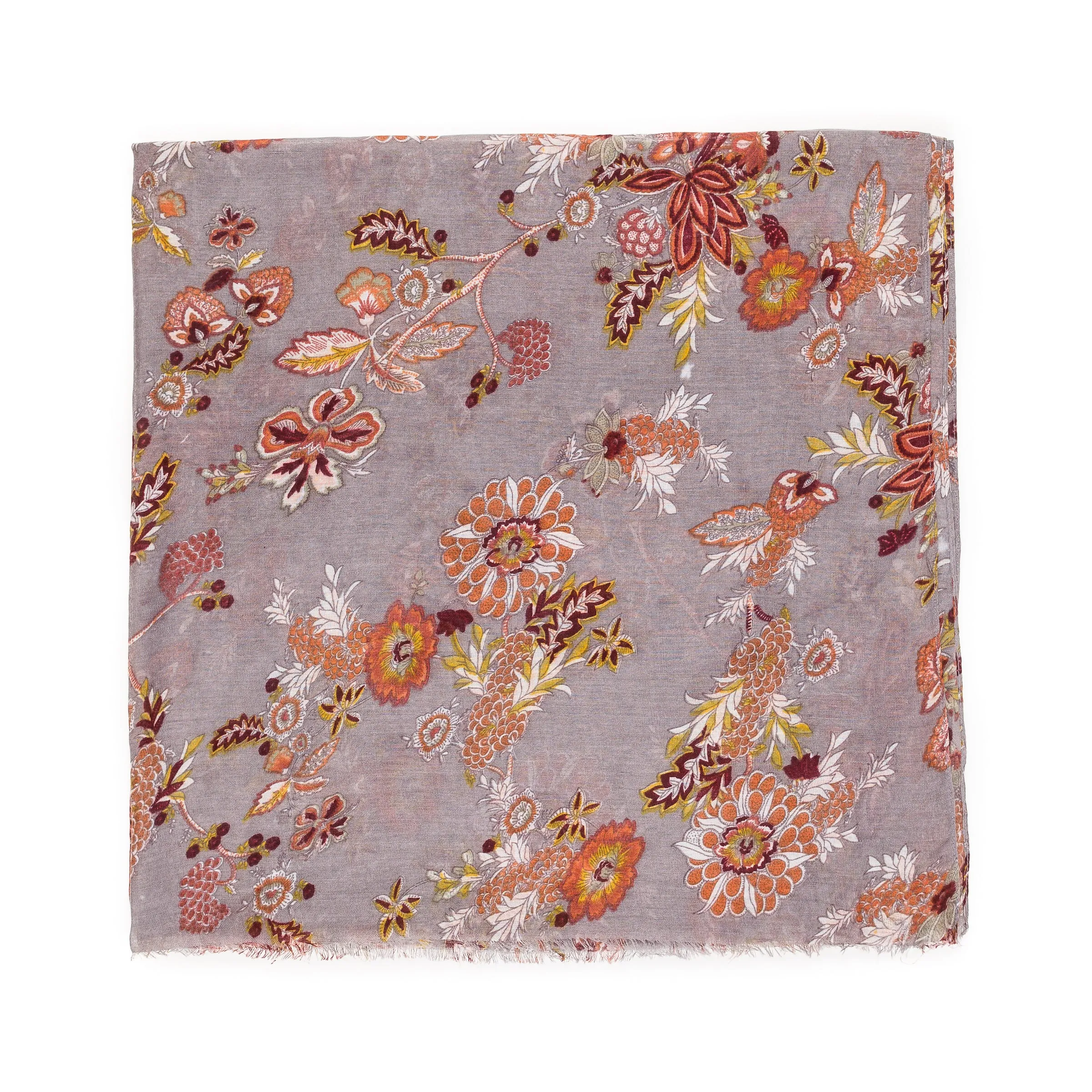 Spanish Design Printed Viscose Scarf (Gray Paisley Floral)