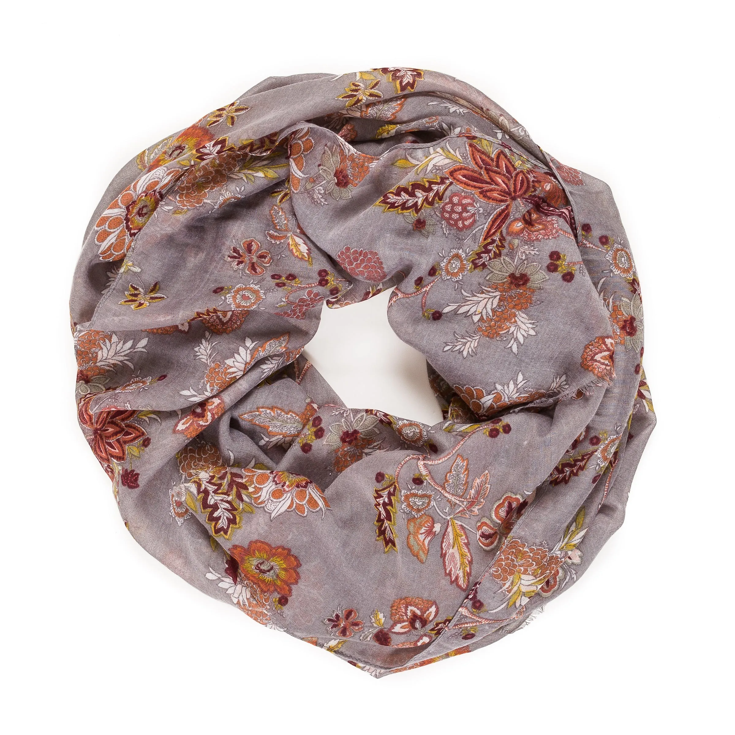 Spanish Design Printed Viscose Scarf (Gray Paisley Floral)