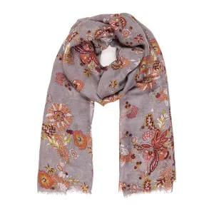 Spanish Design Printed Viscose Scarf (Gray Paisley Floral)