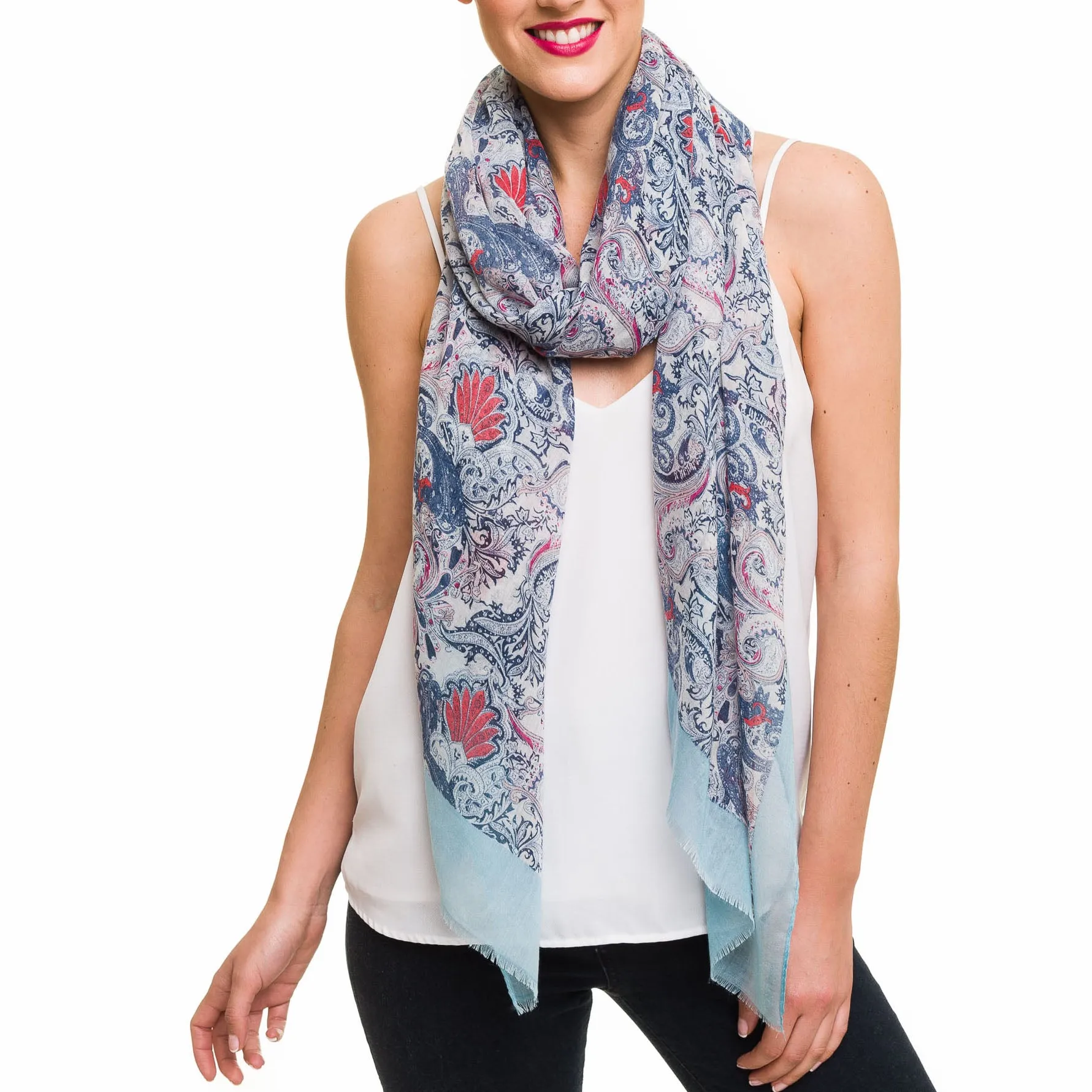 Spanish Design Printed Viscose Scarf (Light Blue Spanish Pattern)
