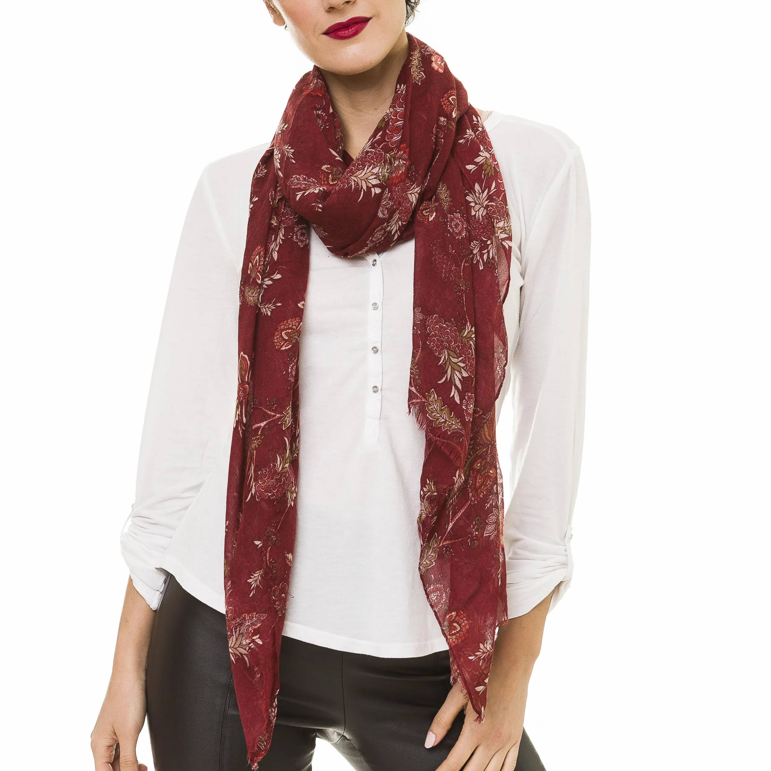 Spanish Design Printed Viscose Scarf (Red Paisley)