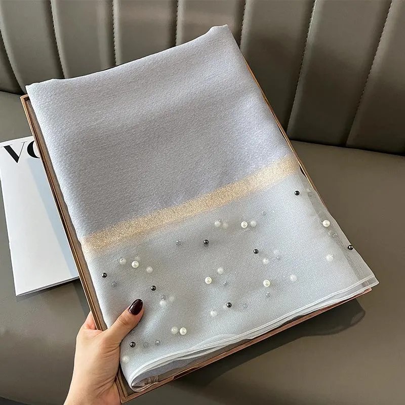 Spring And Summer New Silk Scarf Women's Sunshade Elegant Shawl Fashion Western Style Scarf Beaded Scarf