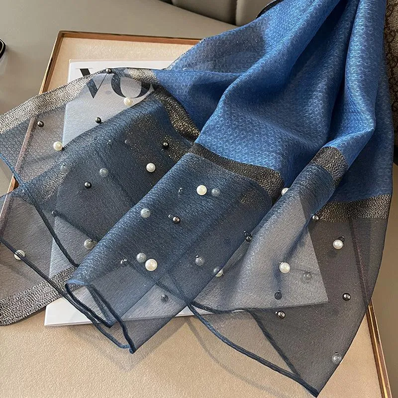 Spring And Summer New Silk Scarf Women's Sunshade Elegant Shawl Fashion Western Style Scarf Beaded Scarf