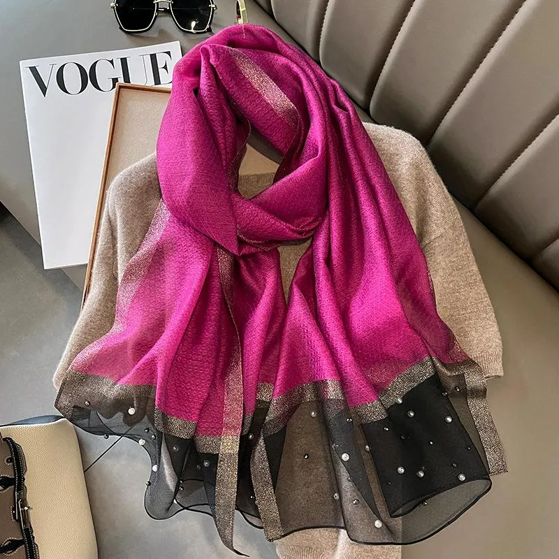 Spring And Summer New Silk Scarf Women's Sunshade Elegant Shawl Fashion Western Style Scarf Beaded Scarf