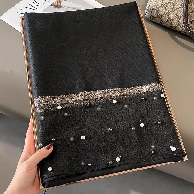Spring And Summer New Silk Scarf Women's Sunshade Elegant Shawl Fashion Western Style Scarf Beaded Scarf