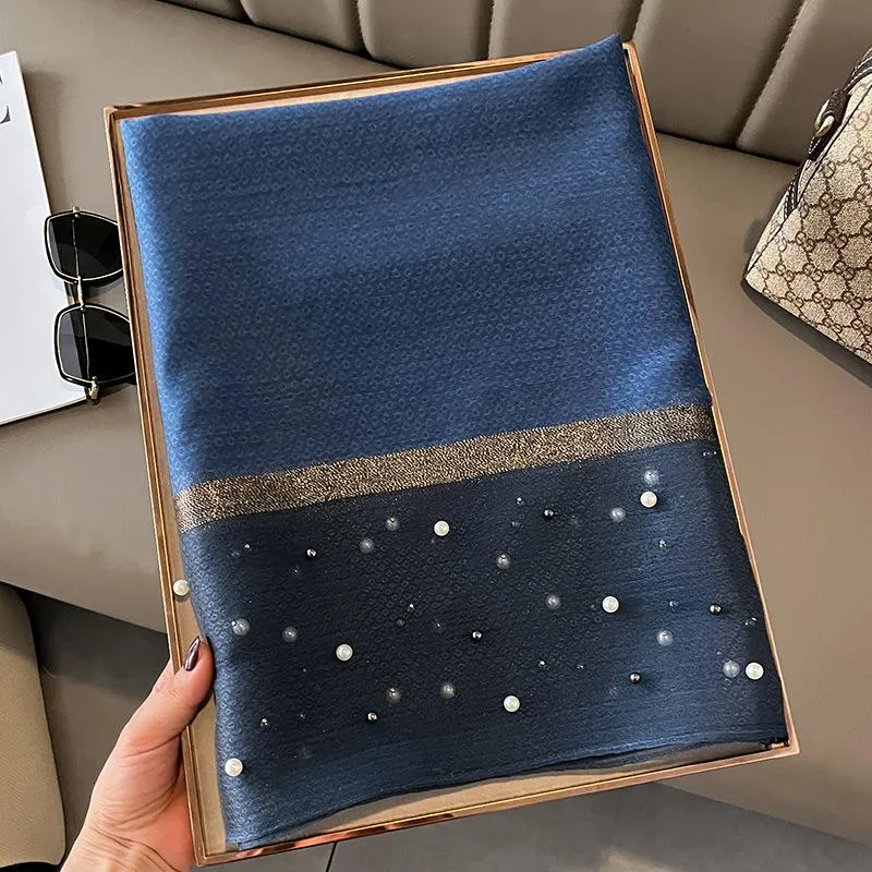 Spring And Summer New Silk Scarf Women's Sunshade Elegant Shawl Fashion Western Style Scarf Beaded Scarf
