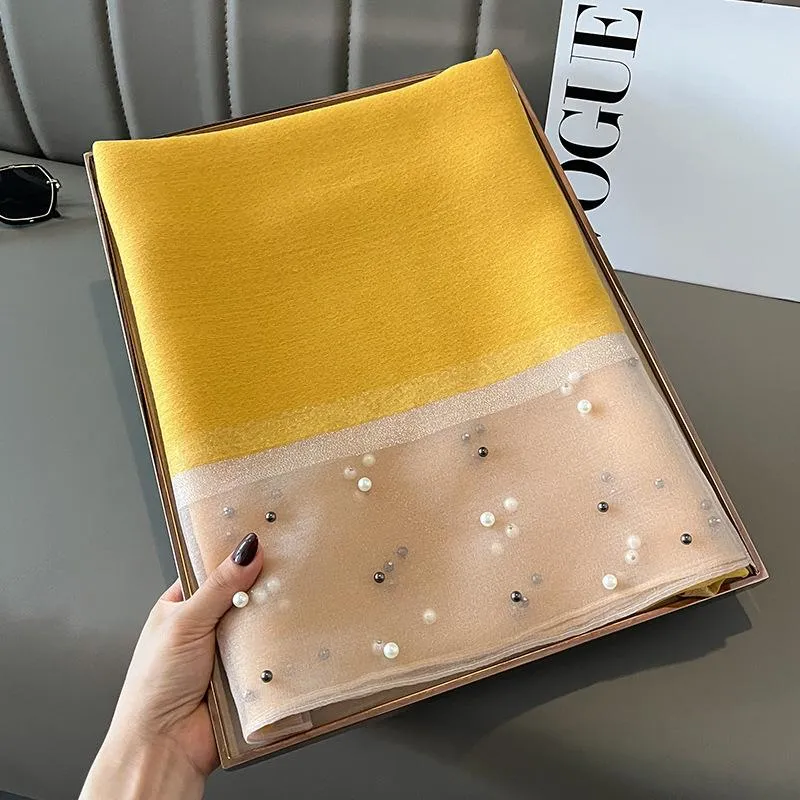 Spring And Summer New Silk Scarf Women's Sunshade Elegant Shawl Fashion Western Style Scarf Beaded Scarf