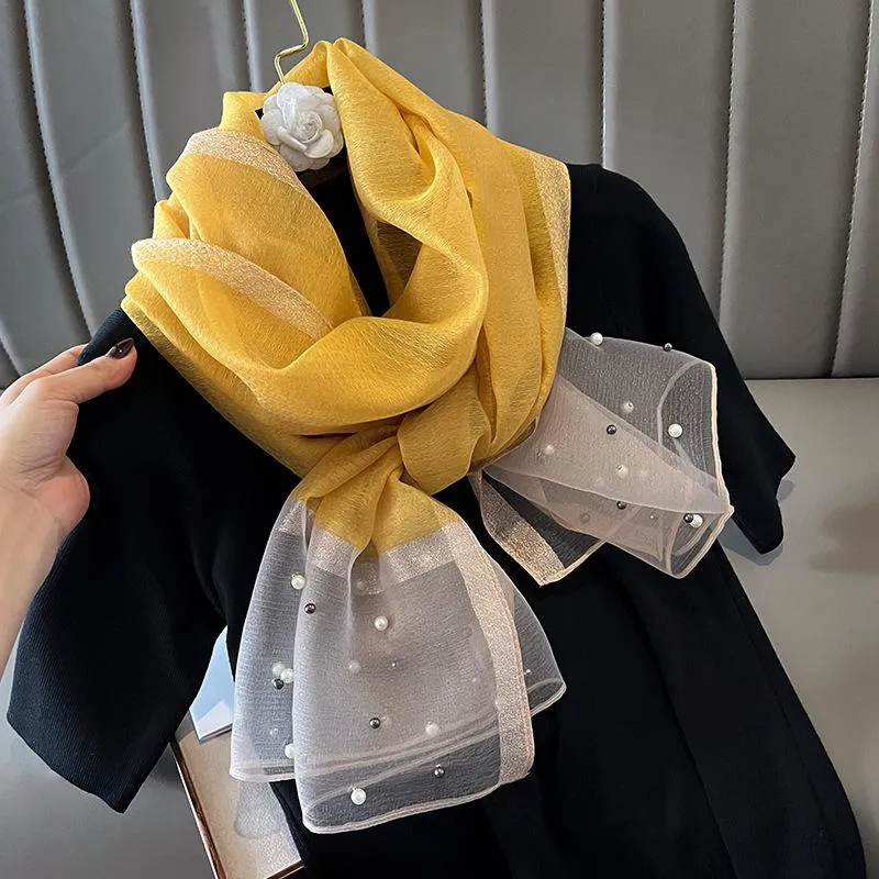 Spring And Summer New Silk Scarf Women's Sunshade Elegant Shawl Fashion Western Style Scarf Beaded Scarf