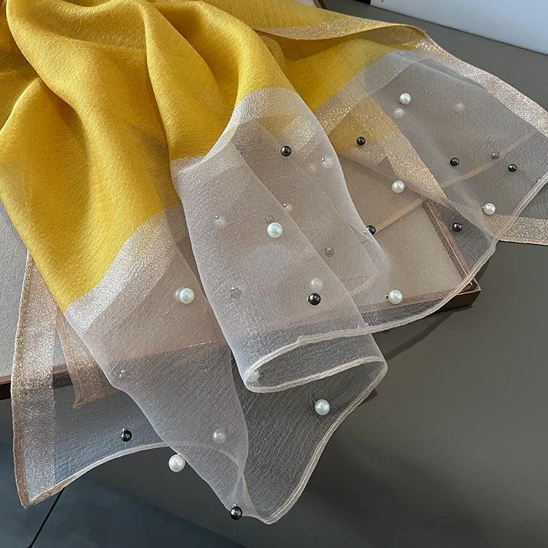 Spring And Summer New Silk Scarf Women's Sunshade Elegant Shawl Fashion Western Style Scarf Beaded Scarf