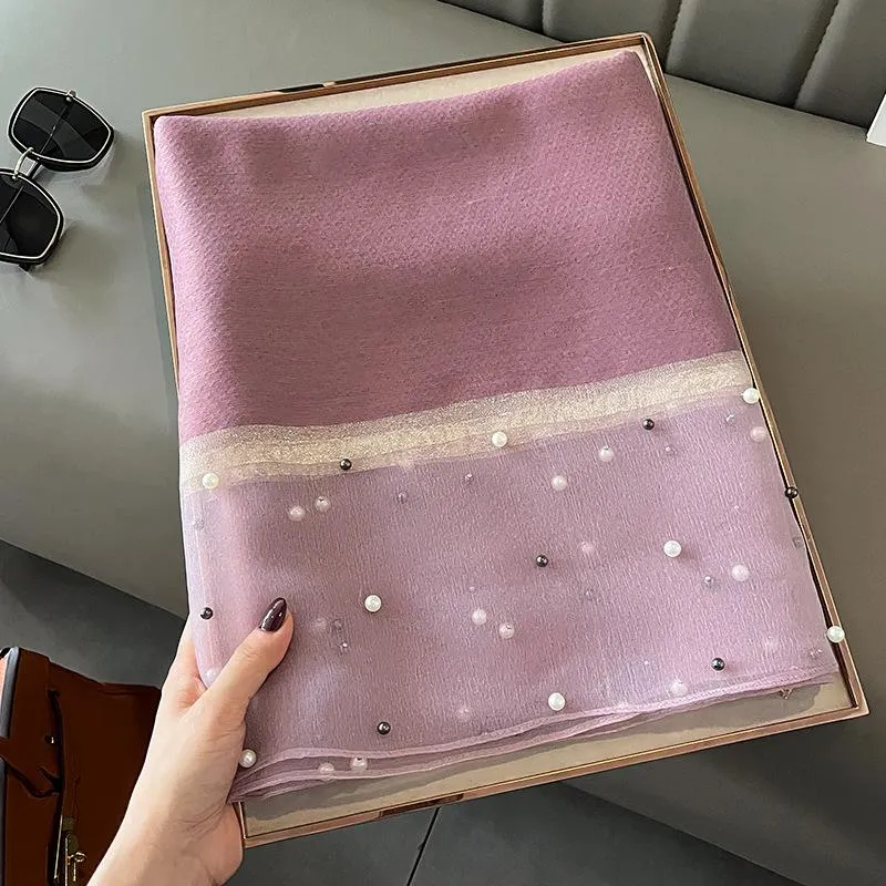 Spring And Summer New Silk Scarf Women's Sunshade Elegant Shawl Fashion Western Style Scarf Beaded Scarf