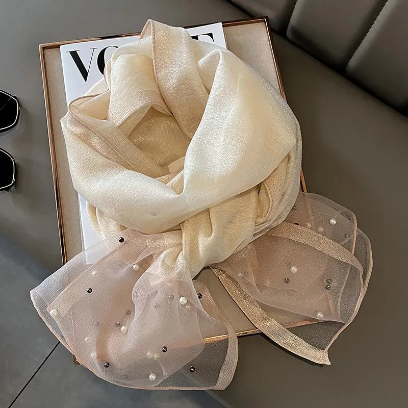 Spring And Summer New Silk Scarf Women's Sunshade Elegant Shawl Fashion Western Style Scarf Beaded Scarf