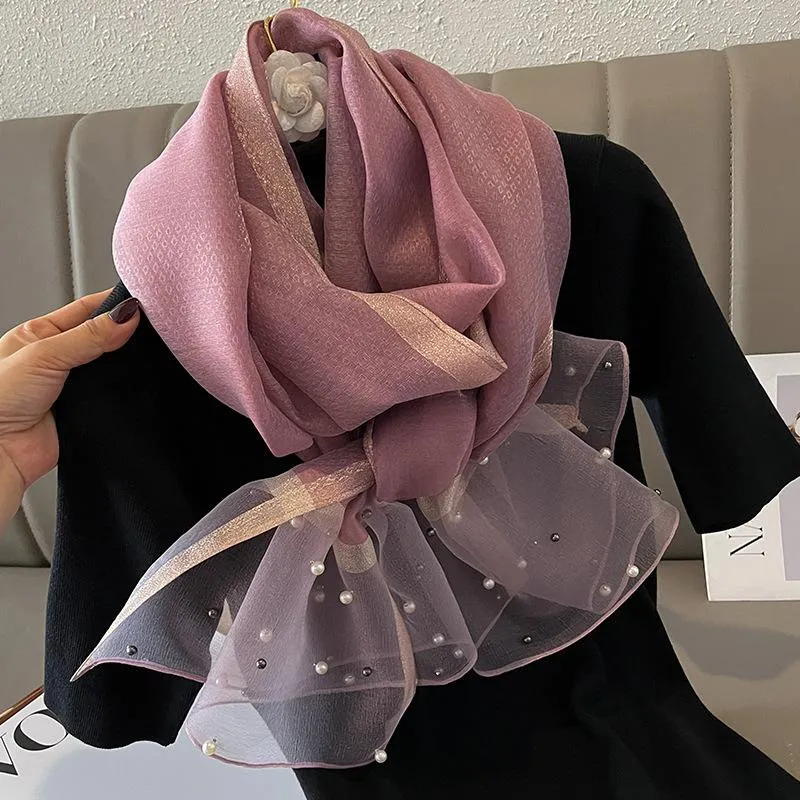Spring And Summer New Silk Scarf Women's Sunshade Elegant Shawl Fashion Western Style Scarf Beaded Scarf