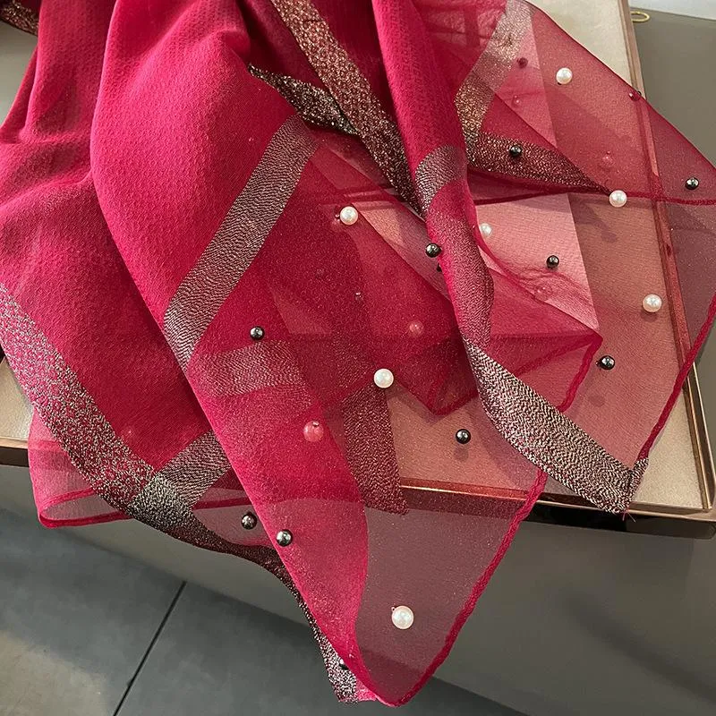 Spring And Summer New Silk Scarf Women's Sunshade Elegant Shawl Fashion Western Style Scarf Beaded Scarf