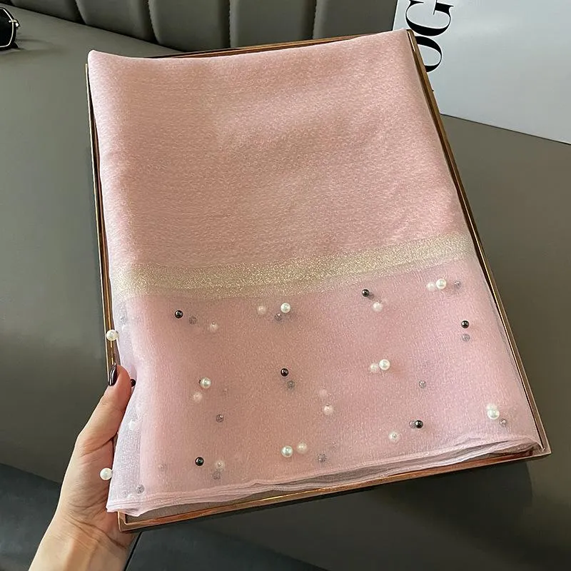 Spring And Summer New Silk Scarf Women's Sunshade Elegant Shawl Fashion Western Style Scarf Beaded Scarf