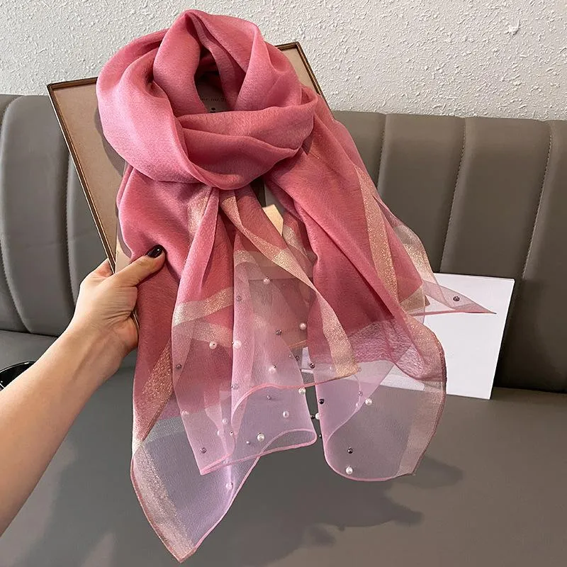 Spring And Summer New Silk Scarf Women's Sunshade Elegant Shawl Fashion Western Style Scarf Beaded Scarf