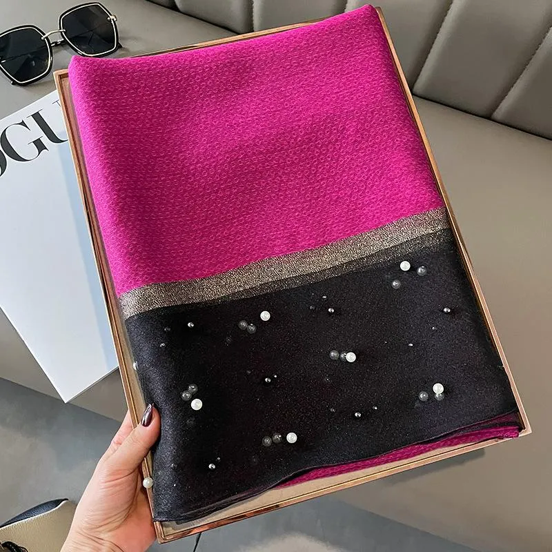Spring And Summer New Silk Scarf Women's Sunshade Elegant Shawl Fashion Western Style Scarf Beaded Scarf