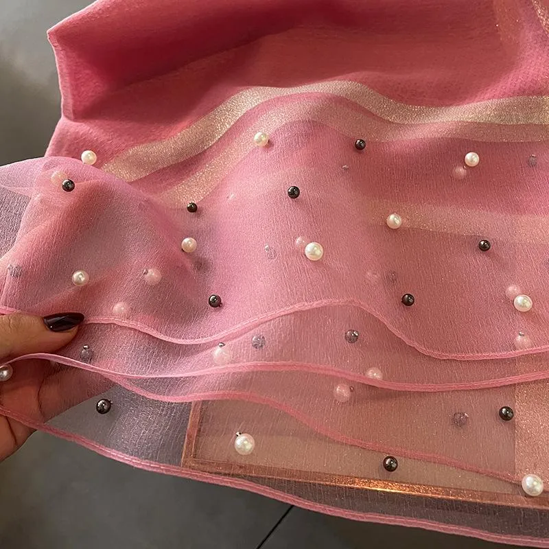 Spring And Summer New Silk Scarf Women's Sunshade Elegant Shawl Fashion Western Style Scarf Beaded Scarf
