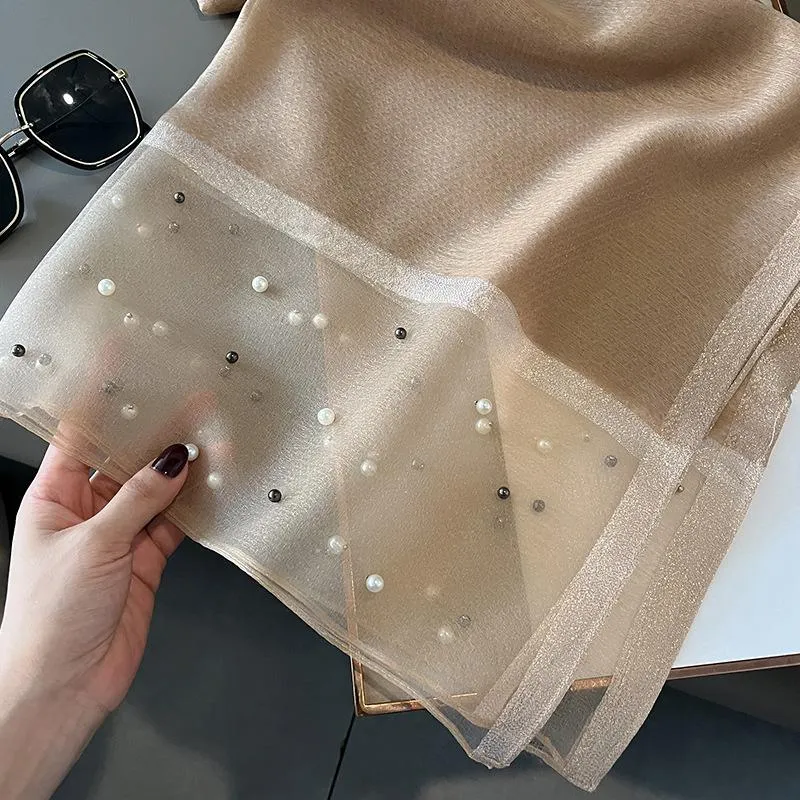 Spring And Summer New Silk Scarf Women's Sunshade Elegant Shawl Fashion Western Style Scarf Beaded Scarf