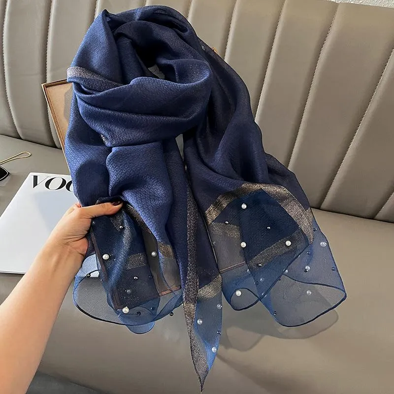 Spring And Summer New Silk Scarf Women's Sunshade Elegant Shawl Fashion Western Style Scarf Beaded Scarf