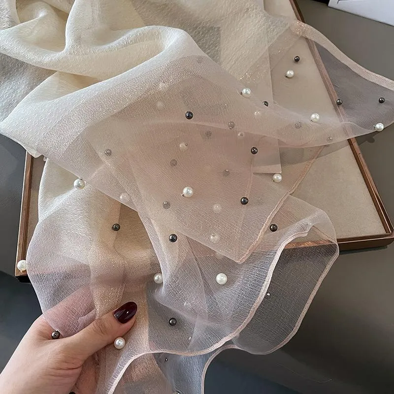 Spring And Summer New Silk Scarf Women's Sunshade Elegant Shawl Fashion Western Style Scarf Beaded Scarf