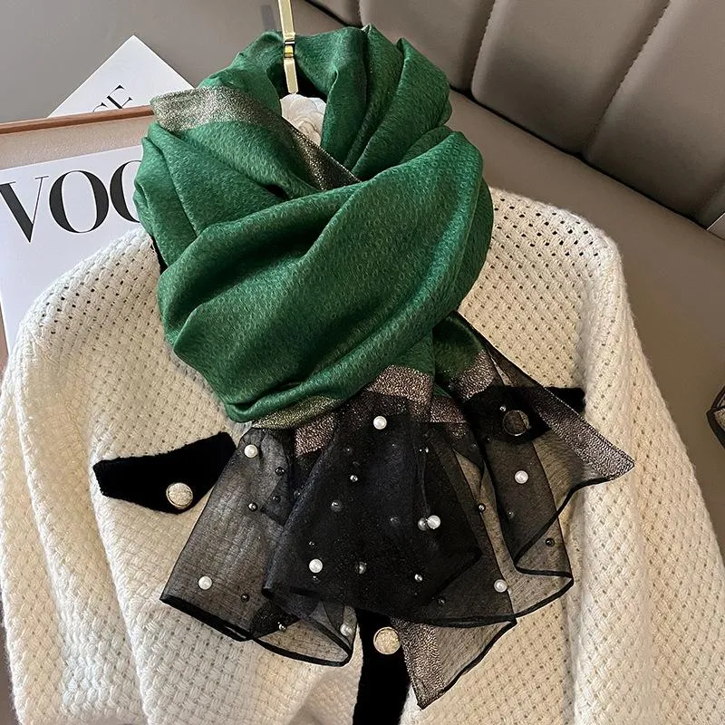 Spring And Summer New Silk Scarf Women's Sunshade Elegant Shawl Fashion Western Style Scarf Beaded Scarf