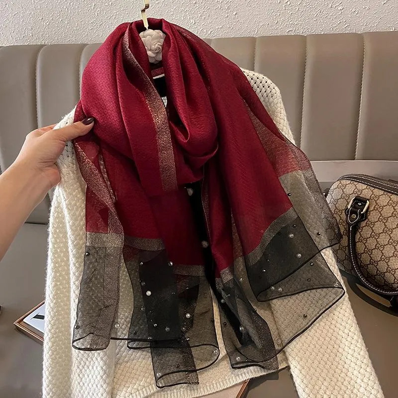 Spring And Summer New Silk Scarf Women's Sunshade Elegant Shawl Fashion Western Style Scarf Beaded Scarf