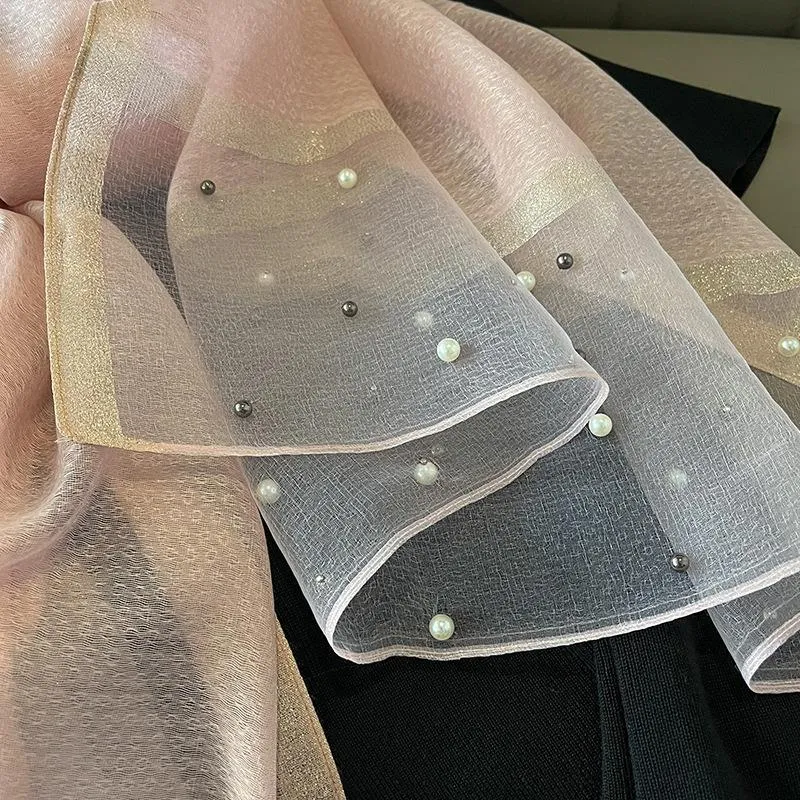 Spring And Summer New Silk Scarf Women's Sunshade Elegant Shawl Fashion Western Style Scarf Beaded Scarf