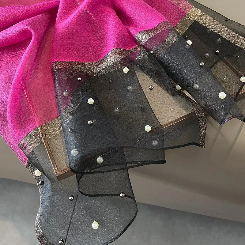 Spring And Summer New Silk Scarf Women's Sunshade Elegant Shawl Fashion Western Style Scarf Beaded Scarf