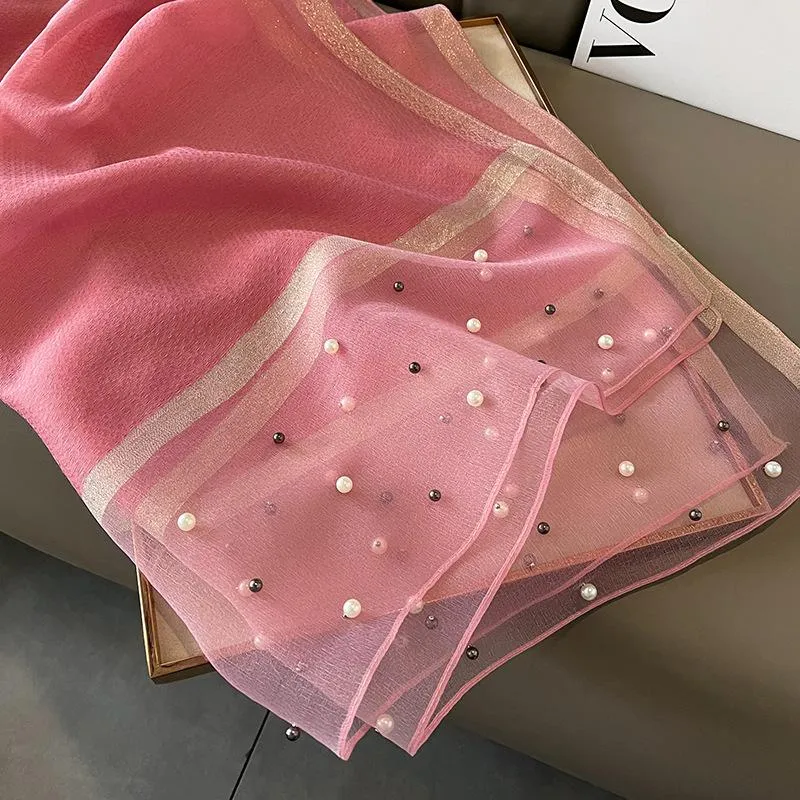 Spring And Summer New Silk Scarf Women's Sunshade Elegant Shawl Fashion Western Style Scarf Beaded Scarf