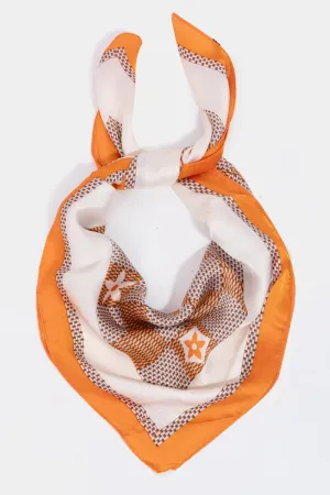 Spring Garden Floral Mix Print Silky Scarves in Orange