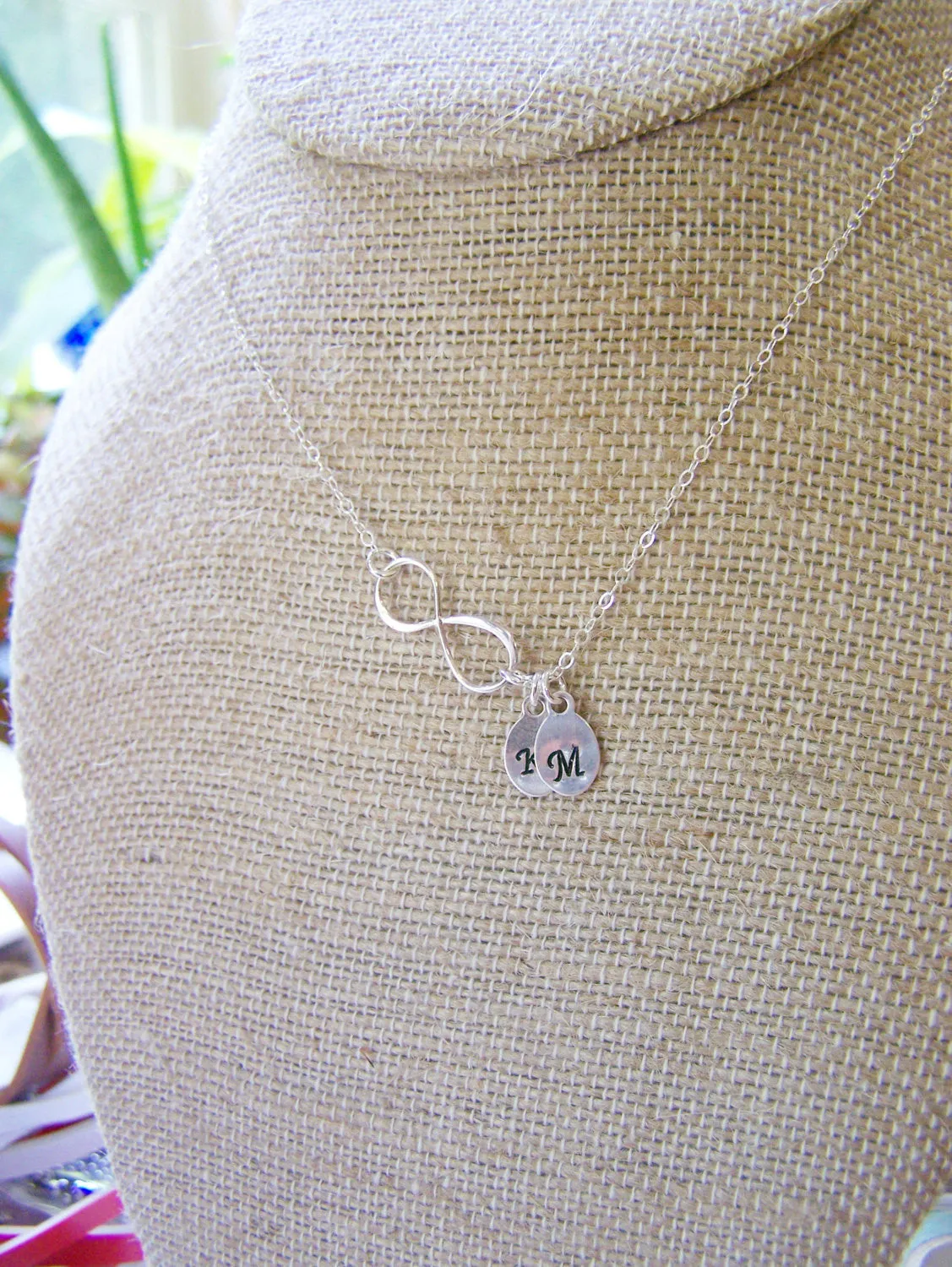 Sterling Silver Infinity Two Initial Hand Stamped Personalized Necklace / Gift for Her
